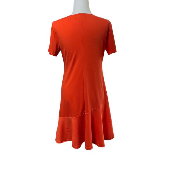 209 WST 38 Womens Small Orange Drop Waist Short Sleeve Crew Neck T-Shirt Dress - Picture 4 of 5